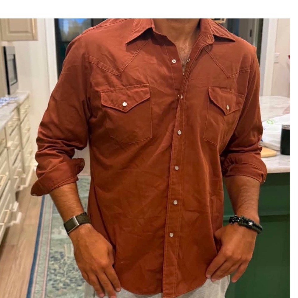 Vintage Envoy Mens Western Shirt Rust Orange Pearl Snap Long Sleeve Cowboy XL